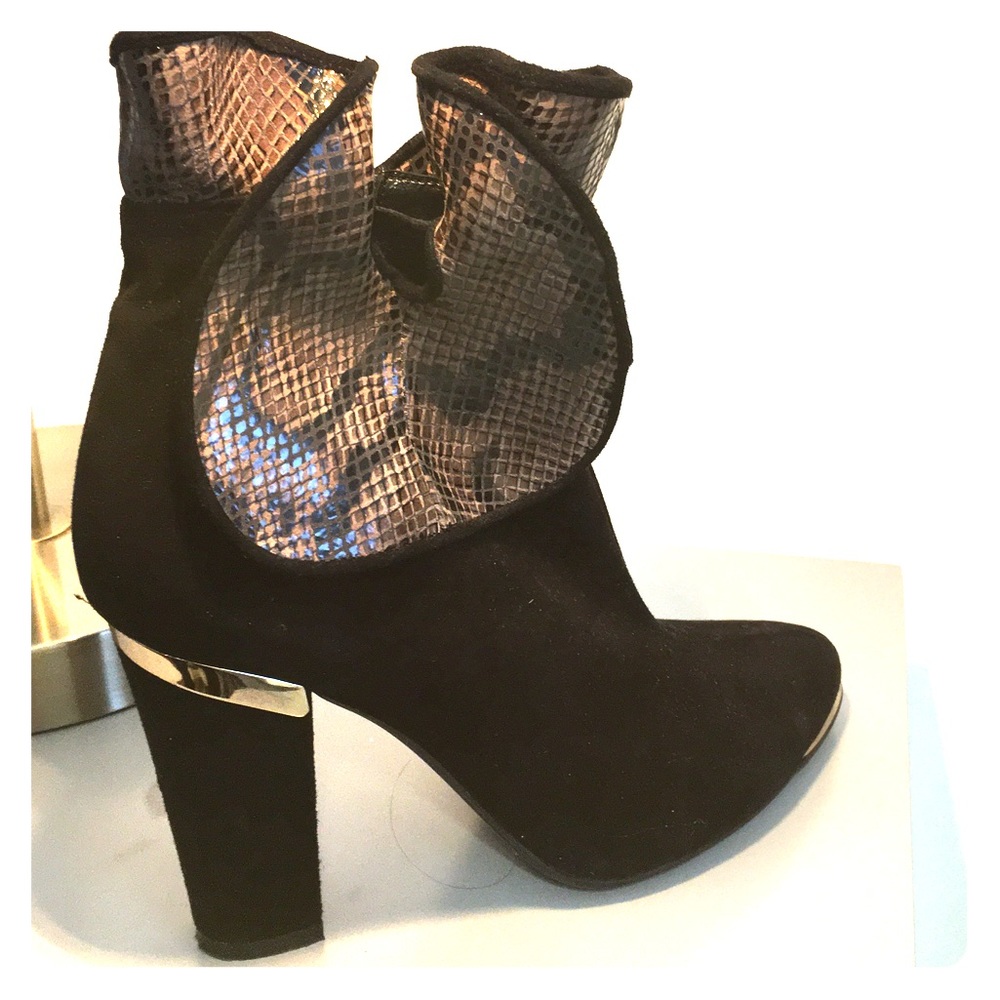 Booties with Snake Skin Pattern Accents